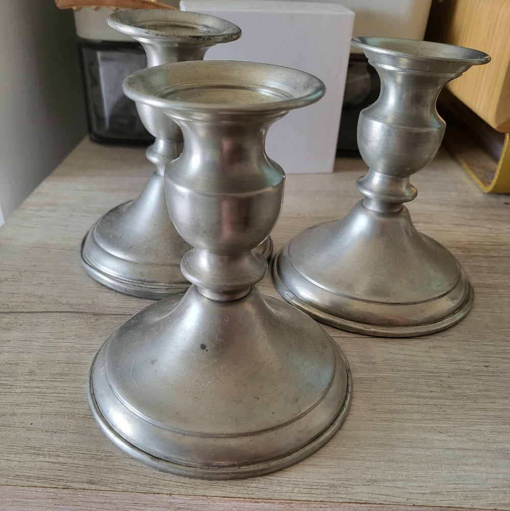 Leonord Pewter Vintage Candlestick Holders Set of 3